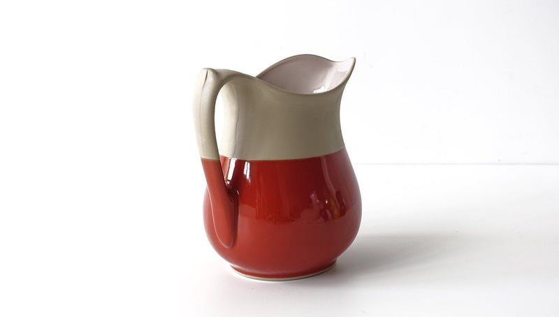 classic curvy slip cast brick red glazed  porcelain jug